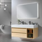 Meuble de salle de bain double vasque 120cm bois et blanc effet marbre avec miroir led lb - 8512 luxurybain ...