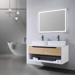 Meuble de salle de bain double vasque 120cm bois et blanc avec miroir led lb - 8153 - 120 luxurybain ...