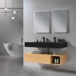 Meuble de salle de bain double vasque 120cm bois et noir avec miroir led à luminosité variable lb - 8470 ... Meuble de salle de bain double vasque 120cm bois et noir avec miroir led à luminosité variable lb - 8470 ...
