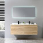 Meuble de salle de bain double vasque 140cm bois et blanc effet marbre avec miroir led lb - 8475 luxurybain ...