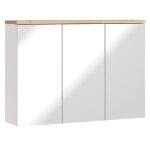 Meuble salle de bain ermano ? ch�ne clair et blanc brillant ? 100x69 cm ? 3 portes miroir ? � suspendre ...