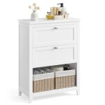 Meuble de salle de bain - helloshop26 - 2 tiroirs - s�parateur r�glable - paniers en rotin - mdf blanc ...
