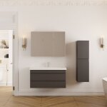 Meuble de salle de bain lara 100 cm ? ensemble 3 pi�ces anthracite avec vasque c�ramique et armoire miroir ...