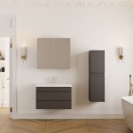 Meuble de salle de bain lara 80 cm ? ensemble 3 pi�ces anthracite avec vasque c�ramique et armoire miroir ...
