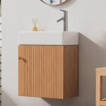Meuble salle de bain lavabo 62x54x26cm - meuble sous vasque suspendu bois naturel - petit meuble invités ... Meuble salle de bain lavabo 62x54x26cm - meuble sous vasque suspendu bois naturel - petit meuble invités ...