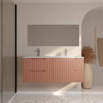 Meuble de salle de bains leon 120cm terracotta - 4 tiroirs en mdf ondul�s - vasque � encastrer