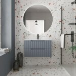 Meuble de salle de bains leon 80cm gris - 2 tiroirs en mdf ondul�s - vasque � encastrer