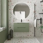 Meuble de salle de bains leon 80cm vert olive - 2 tiroirs en mdf onduls - vasque  encastrer