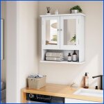Meuble de salle de bain avec miroir - cabinet pharmacie blanc � �tag�res r�glables - mdf + verre