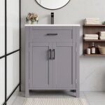 Meuble de salle de bain - novlys - 60cm - vasque cramique intgre - tiroir basculant & rangement de ...