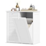 Meuble salle de bain avec panier � linge armoire salle de bain en bois portes persiennes 2 paniers 70 ...