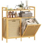 Meuble salle de bain avec panier à linge - homcom - 2 paniers en tissu amovibles et 2 étagères - bambou ... Meuble salle de bain avec panier à linge - homcom - 2 paniers en tissu amovibles et 2 étagères - bambou ...