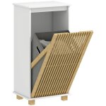 Meuble salle de bain avec panier  linge - homcom - porte  lattes en bambou et sac amovible - blanc ...