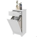 Meuble de salle de bain avec panier � linge meuble de rangement avec tiroir - 40l x 40l x 905h cm - blanc ...