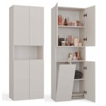 Meuble de salle de bain : quatre portes cinq étagères coloris cachemire avec panier à linge d : l : 60 ... Meuble de salle de bain : quatre portes cinq étagères coloris cachemire avec panier à linge d : l : 60 ...