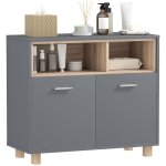 Meuble salle de bain rangement - homcom - style moderne - compartiments ouverts et portes doubles - gris ...