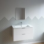Meuble salle de bain simple vasque 60cm blanc mdf ondul�