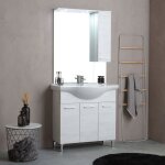 Meuble de salle de bains au sol 85 cm ch�ne blanc effet bois rimini