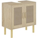 Meuble salle de bain sous lavabo - homcom - portes en rotin style bohème - pieds bois de pin - 2 niveaux ... Meuble salle de bain sous lavabo - homcom - portes en rotin style bohème - pieds bois de pin - 2 niveaux ...