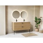 Meuble de salle de bain stri sur pieds avec vasque  encastrer - 2 tiroirs - naturel clair - 120 cm ...