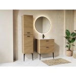 Meuble de salle de bain stri sur pieds avec vasque  encastrer et colonne - 2 tiroirs - naturel clair ...