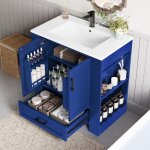Meuble de salle de bain sur pied 76x46x78. 5 cm - vasque intégré - 2 portes et 1 tiroir - bleu(robinet ... Meuble de salle de bain sur pied 76x46x78. 5 cm - vasque intégré - 2 portes et 1 tiroir - bleu(robinet ...