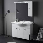 Meuble de salle de bains sur pied avec lavabo 105 cm blanc brillant smeraldo