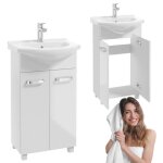 Meuble de salle de bain sur pied avec lavabo nevada d50 blanc brillant avec 2 portes