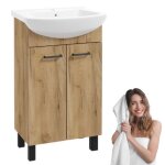 Meuble de salle de bain sur pied sat d50 avec vasque en ch�ne dor� avec deux portes