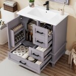 Meuble de salle de bain sur pied avec une vasque - 1 porte et 3 tiroirs - 76x46x83. 5cm - gris(robinet ... Meuble de salle de bain sur pied avec une vasque - 1 porte et 3 tiroirs - 76x46x83. 5cm - gris(robinet ...