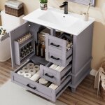 Meuble de salle de bain sur pied avec vasque 76x46x835 cm meuble sous - vasque avec 3 tiroirs vasque ...