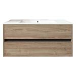 Meuble de salle de bain suspendu 100cm double edge bois clair - vasque en céramique Meuble de salle de bain suspendu 100cm double edge bois clair - vasque en céramique