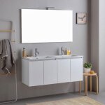 Meuble de salle de bains suspendu 120cm blanc avec portes et double lavabo bilbao