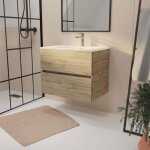 Meuble de salle de bains suspendu 70 cm timber - dcor chne naturel 2 tiroirs avec vasque blanche