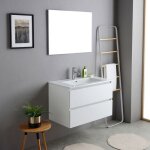 Meuble salle de bain suspendu 80cm blanc avec lavabo et miroir bilbao Meuble salle de bain suspendu 80cm blanc avec lavabo et miroir bilbao