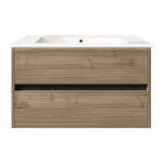 Meuble de salle de bain suspendu 80cm double edge bois clair - vasque en c�ramique