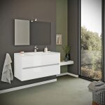 Meuble de salle de bains suspendu 90cm 2 tiroirs blanc brillant benaco