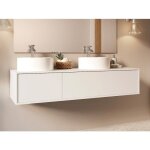 Meuble de salle de bain suspendu blanc avec double vasque  poser ronde - l150 cm - isaure ii