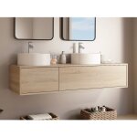 Meuble de salle de bain suspendu coloris naturel clair avec double vasque  poser ronde - l150 cm - isaure ...