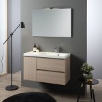 Meuble de salle de bains suspendu en orme de 90cm avec lavabo décentré À droite malaga Meuble de salle de bains suspendu en orme de 90cm avec lavabo décentré À droite malaga