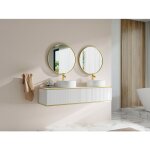 Meuble de salle de bain suspendu stri liser dor 2 tiroirs avec double vasque  poser ronde - blanc ...