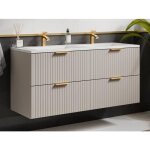 Meuble de salle de bain suspendu strié avec vasque à encastrer - beige - 120 cm - zevara Meuble de salle de bain suspendu strié avec vasque à encastrer - beige - 120 cm - zevara