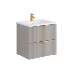 Meuble de salle de bain suspendu strié avec vasque à encastrer - beige - 60 cm - zevara Meuble de salle de bain suspendu strié avec vasque à encastrer - beige - 60 cm - zevara