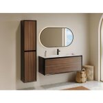 Meuble de salle de bain suspendu stri avec vasque  encastrer et colonne - coloris naturel fonc et ...