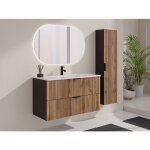 Meuble de salle de bain suspendu stri� avec vasque � encastrer et colonne - naturel clair et noir - 100 ...