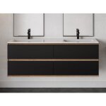 Meuble de salle de bain suspendu avec vasque � encastrer - coloris naturel clair et noir - 150 cm - saburi ...