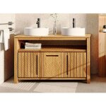Meuble de salle de bain en teck clair avec double vasque ronde - 120 cm - saratok Meuble de salle de bain en teck clair avec double vasque ronde - 120 cm - saratok