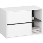 Meuble salle de bains vami sans vasque suspendu blanc et gris graphite 90 cm 2 tiroirs 2 �tag�res 90x455x60 ...