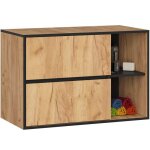 Meuble salle de bains vami suspendu sans vasque ch�ne craft et noir 90 cm 2 tiroirs 2 �tag�res 90x455x60 ...