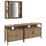Meuble de salle de bain - vidaxl - 3 pi�ces - bois ding�nierie - 80x30x60 cm - marron - 8 �tag�res - ...